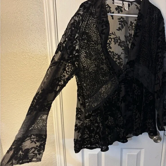 Chico's Sheer Black Floral Blouse - Picture 8 of 10